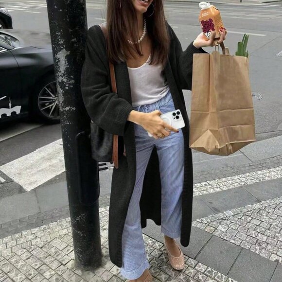 Black casual womens open front knit sweater cardigan - Picture 6 of 9